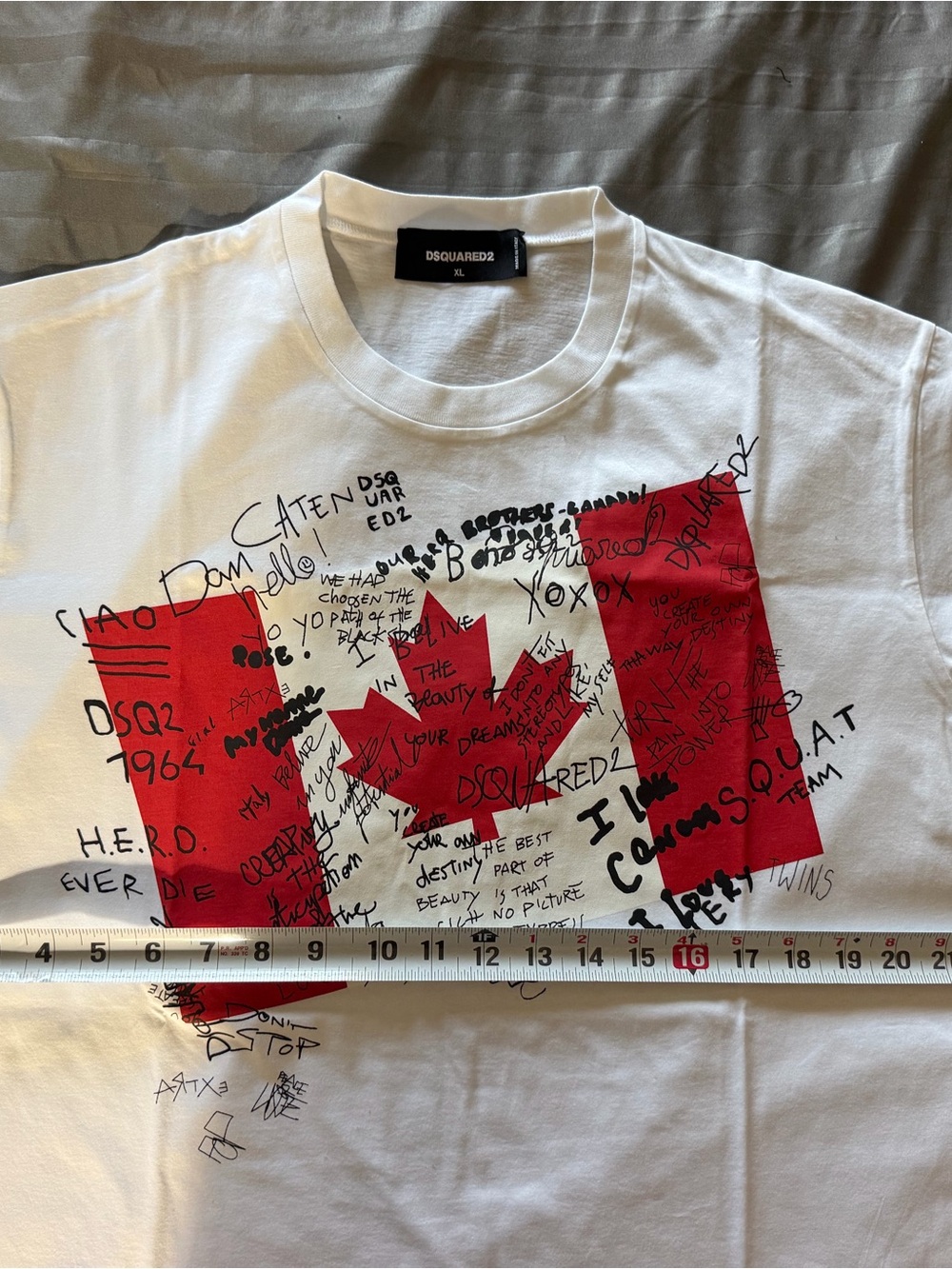 DSQUARED2 White T-Shirt with Red Canada Flag Graphic and Black Script